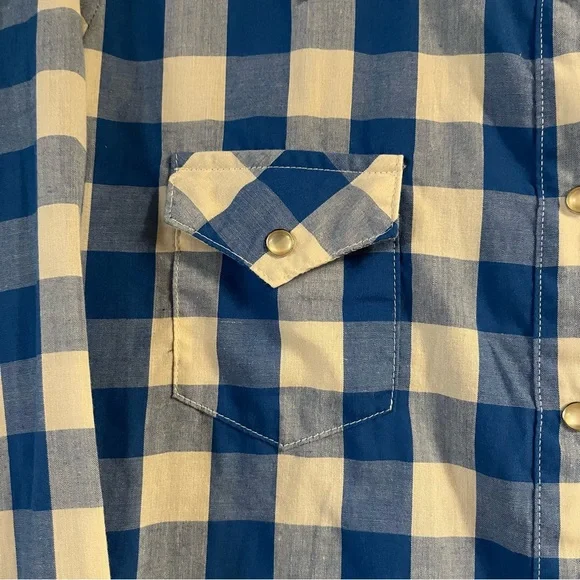 Wrangler ladies wrancher shirts blue and white plaid pearl snap button down L - Picture 6 of 7